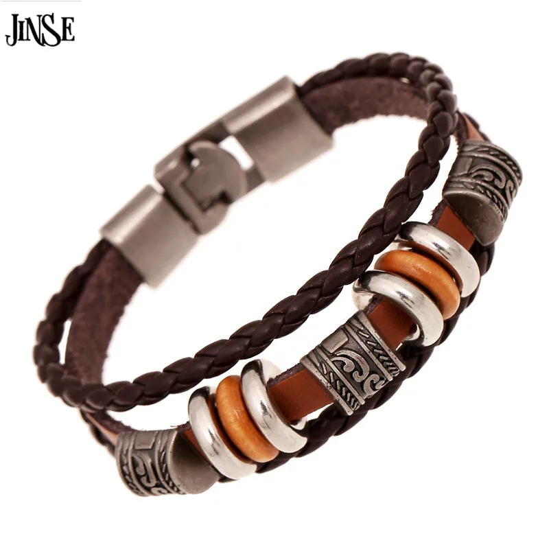 

JINSE DF002 Wristband Wholesale 20cm Vintage Leather Bracelet Wristband Jewelry Bijouterie Unisex Girls Woman