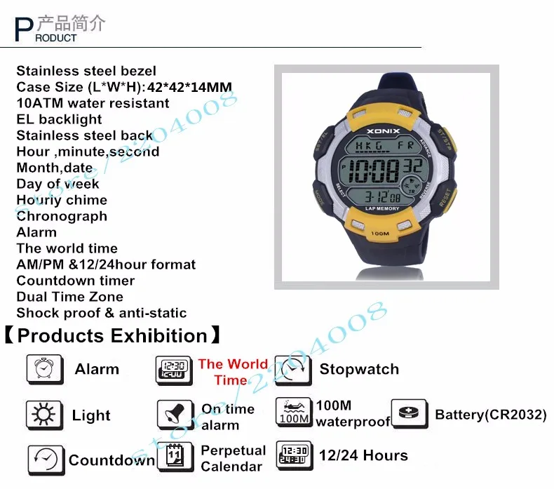Новые брендовые цифровые часы с большим циферблатом 100 м, водонепроницаемые часы с часовым сигналом, мировые часы с несколькими часовыми поясами, спортивные мужские часы CQ
