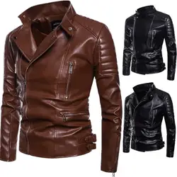 Новинка осени 2018, мужская кожаная куртка с отворотами, модная кожаная мужская куртка, Chaqueta De Cuero Para Hombre