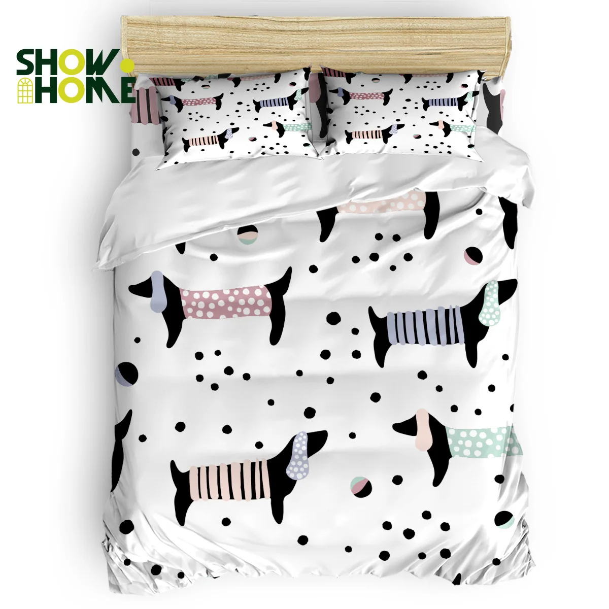 

SHOWHOME Duvet Cover Set The Dachshund Cartoon Cute Duvet Cover 4 Piece Bedding Set