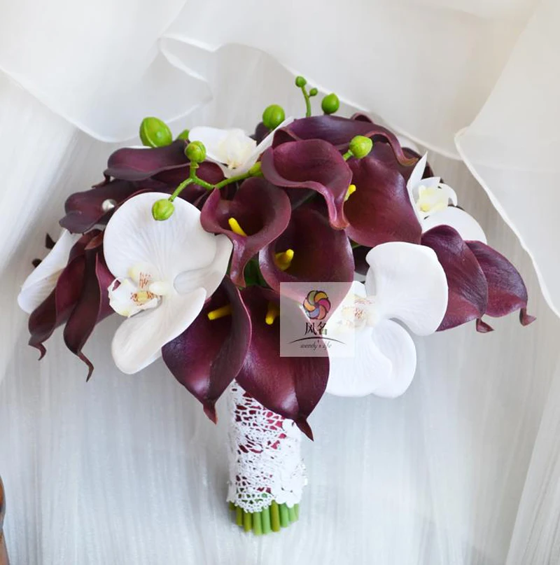 

New Style Handmade Wedding Bouquet Wedding Flower Floral Bridal Bridesmaid Bouquets Artificial PU Calla Lily Flowers Home Decor