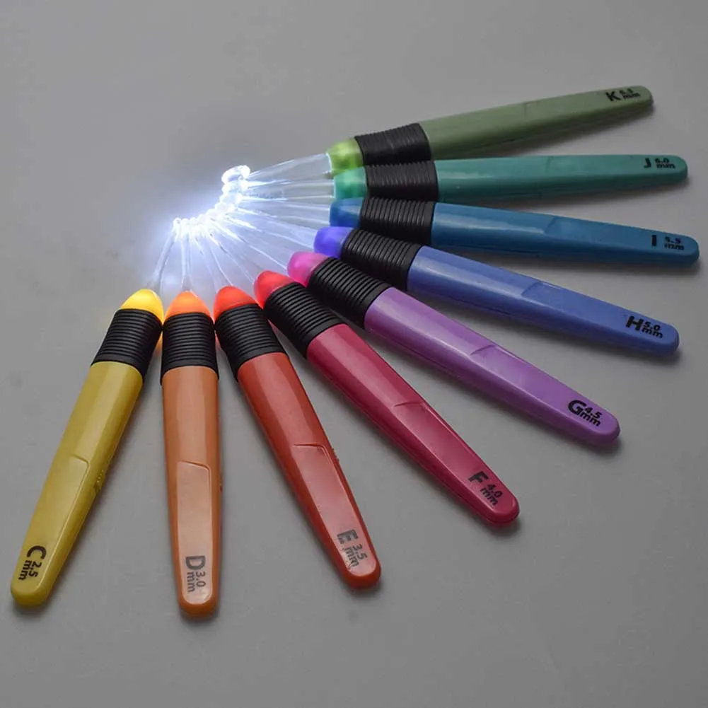 

9pcs LED Light up Crochet Aluminum Hook Multi-specification Knitting Needles Hooks Weave Sewing Tool HYD88