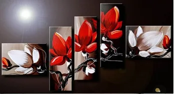 

For Sell Handmade Modern Red Flowers Painting Oil Paintings Art Cheap Oil Painting On Canvas 5pcs/set Free Shipping No Frame