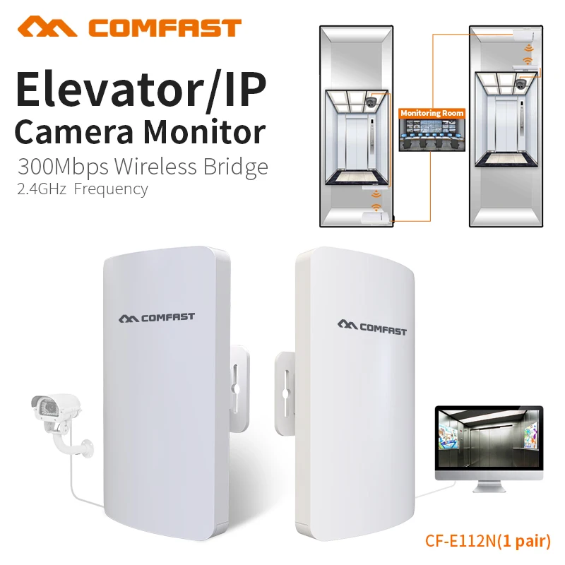 

COMFAST Wifi Bridge 300Mbps 2.4G Wifi Signal Extender Receiver Support 4K Lift Monitoring Suit Outdoor Bridge Station CF-E112N
