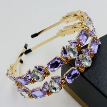 Летняя новинка, женская фиолетовая кристальная корона с драгоценными камнями, роскошная Банкетная Милая повязка на голову из сплава, повязка на голову, аксессуары для волос, ювелирный подарок