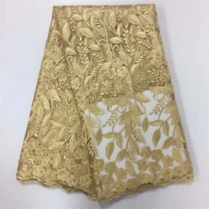 

Latest African Lace Fabric Embroidered High Quality African Lace Fabric 2018 African French Lace Fabric Gold For Party Dress