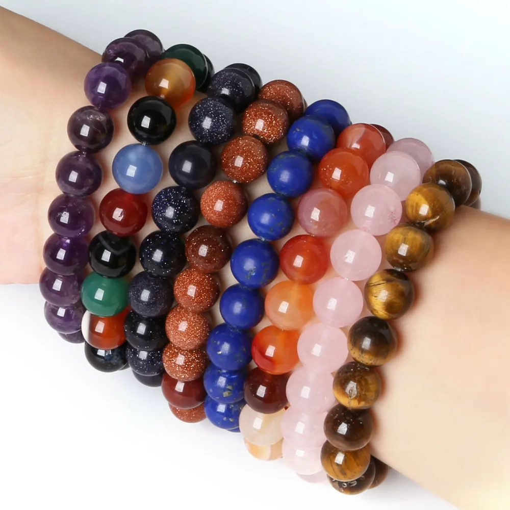 

Beaded Bracelet With Natural Stone Beads 6 8 10mm Purple Amethysts Stretch Bracelet For Women Men Yoga Beaded Bracelet