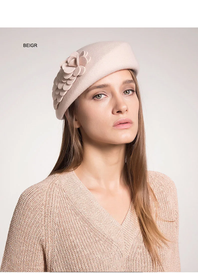 Winter Elegant Black French Artist Beret Caps Wool Berets Hat With