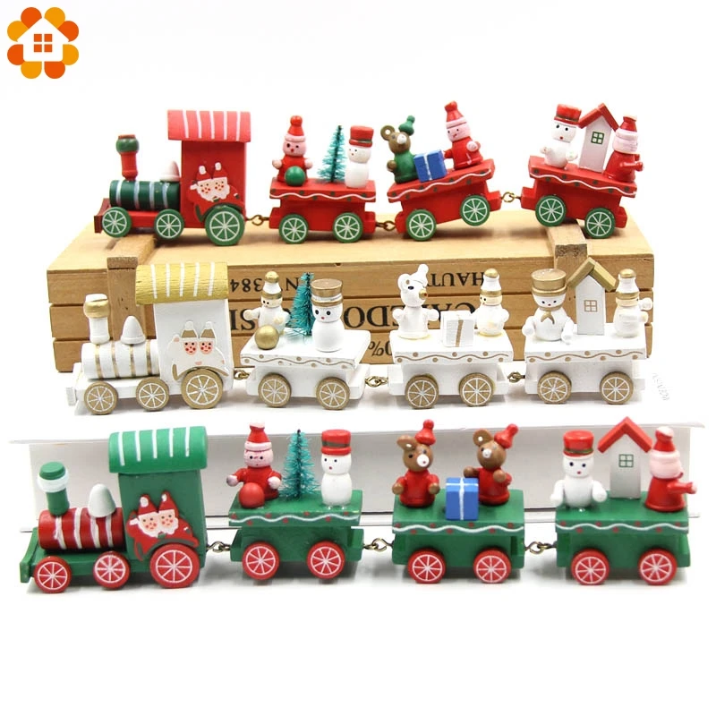 1Set Cute Small Train Creative Desktop Wood Craft Christmas Ornaments ...