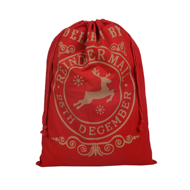 

10PCS/Lot Red Large Christmas Decoration Heavy Canvas Cotton Drawstring Bags with RopeShopping Gift Candy Hand Bag 70cmx50cm