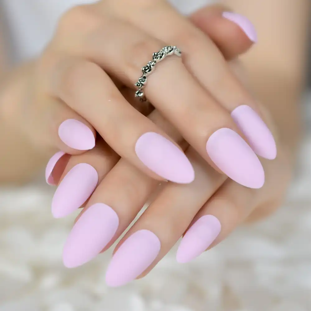 Simple Designed Almond Fake Artificial Acrylic Nails Light Pink Rough Surface Manicure Tips 24 False Nails Aliexpress