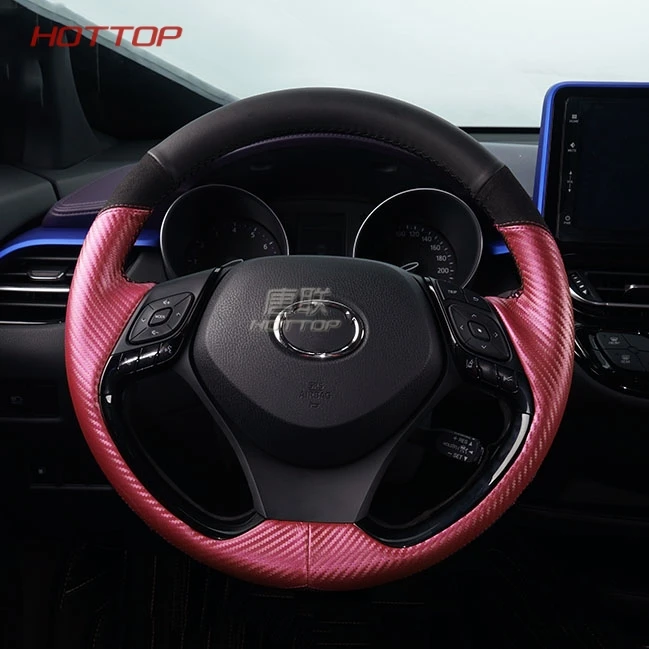 Topunion украшение для автомобиля для Toyota CHR- Чехлы На Руль кожаный чехол на руль аксессуары для интерьера - Название цвета: Flame red 1pc