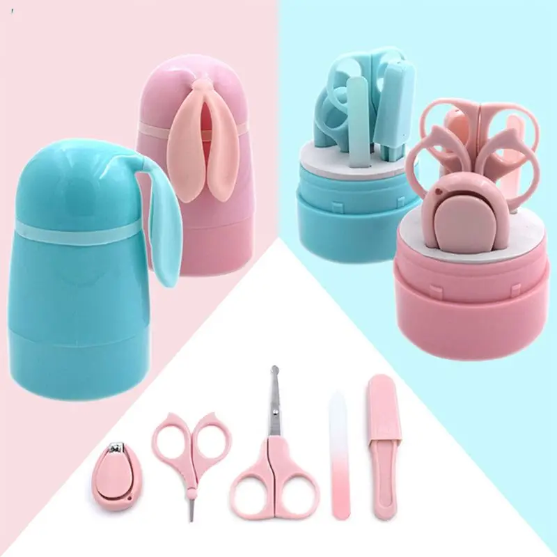 

5 Pcs Baby Manicure Kit Rabbit Shape Container Safe Kids Nail File Clipper Scissors Tweezers Infant Toddler Nail Car