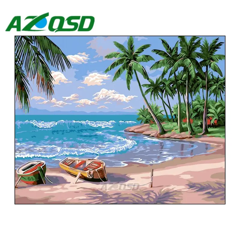 

AZQSD Diy Oil Painting By Numbers Home Decoration Seaside Frameless 40x50cm Acrylic Modular DIY Digital Oil Painting szyh053
