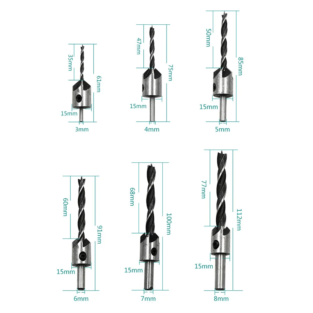 7 шт. сверла с потайной головкой набор сверл 3 наконечника деревообрабатывающие сверла 3,4, 5,6, 7,8, 10 мм