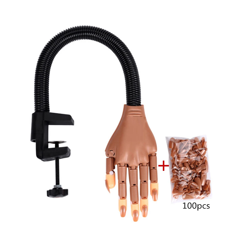 

1 Practice Hand with 100pcs Nail Tips Adjustable Nail Art Training Hands Nail Display Model Hand Manicure Supply False Hands