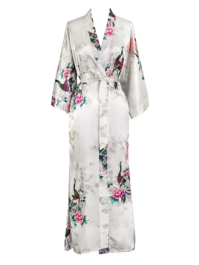 FZSLCYIYI Women's Peacock Kimono Robe Sexy Floral Bridal Bridesmaid Robes Woman Flower Party Wedding Long Sleepwear Bathrobe