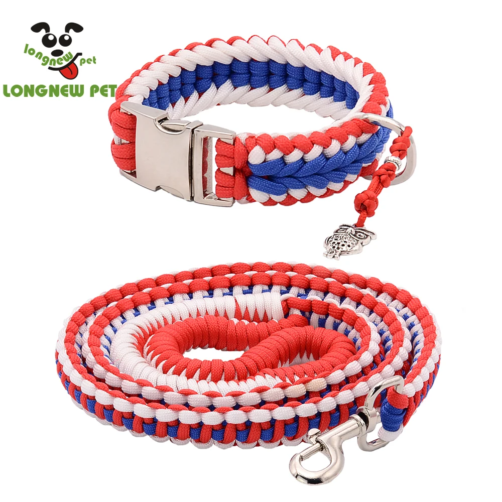 Parachute Cord Dog Collar US Flag headline grabbing Pet Collar Chinese Knot Silvery Metal Buckle