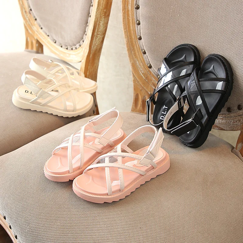 

New Kids Shoes Children Sandals Open Toe Girls Sandals Sweet Summer Beach Shoes Transparent Vamp Students School Shoes Sandalias