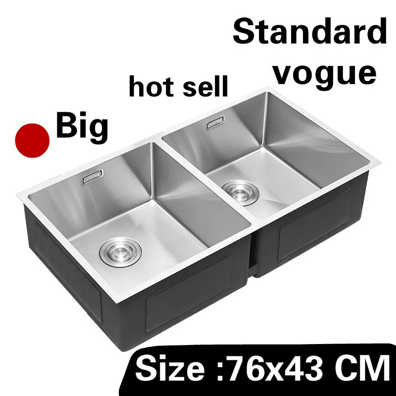 

Free shipping Apartment kitchen manual sink double groove standard vogue do the dishes 304 stainless steel hot sell 76x43 CM