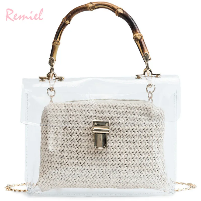 

Transparent Jelly Handbag 2019 Fashion New Tote bag High Quality PVC Women's Designer Handbag Lock Chain Shoulder Messenger Bags