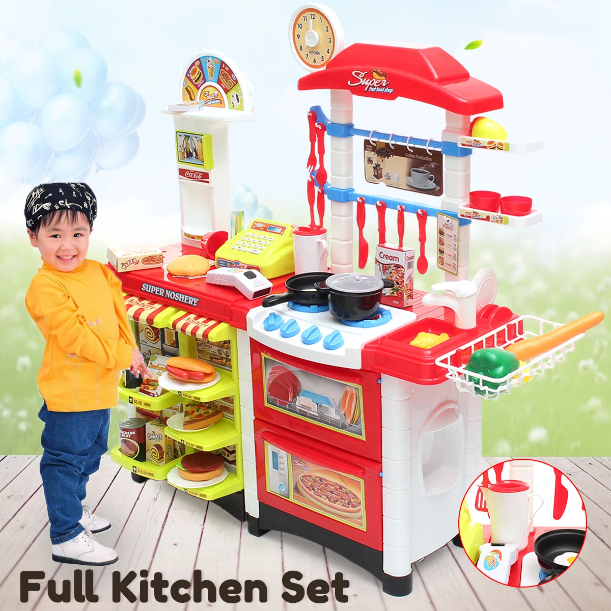 

2 In 1 Kids Kitchen Pretend Role Play Supermarket Set Toddler Children Toy Home Food Simulation Kitchen Counter Toys