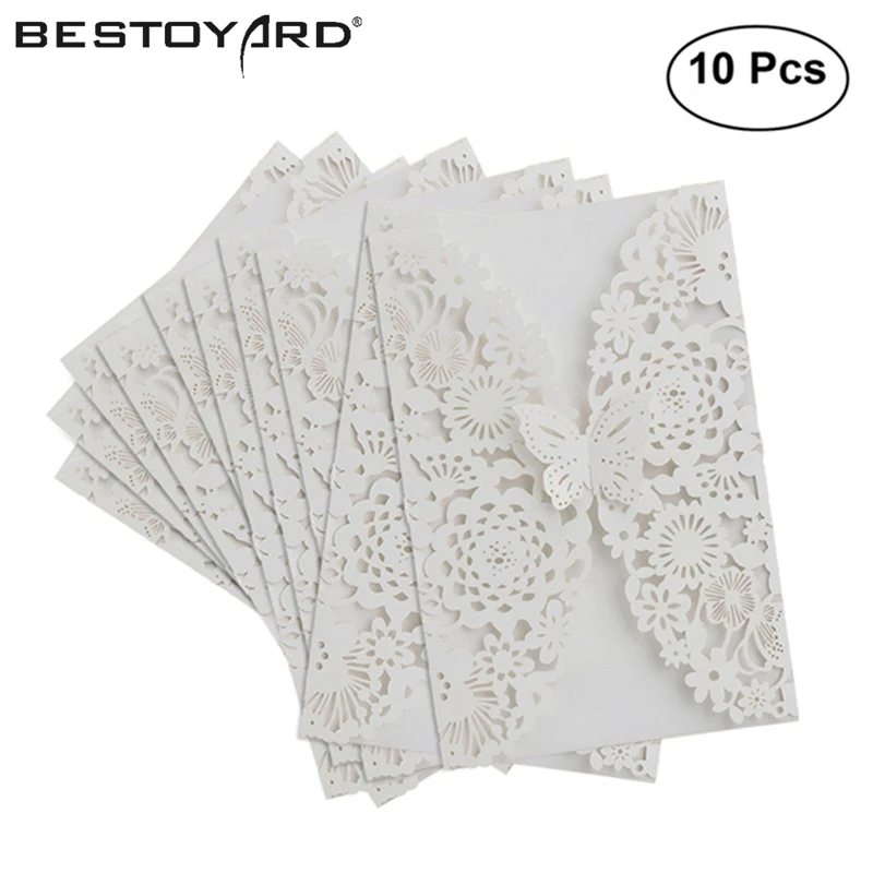 

10pcs Vertical Laser Cut Butterfly Invitations Cards Kits for Wedding Bridal Shower Birthday (White)