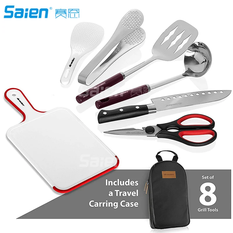 Günstig Camp Küche Utensil Veranstalter Reise Set Tragbare 8 Stück BBQ Camping Kochgeschirr Utensilien Reise Kit