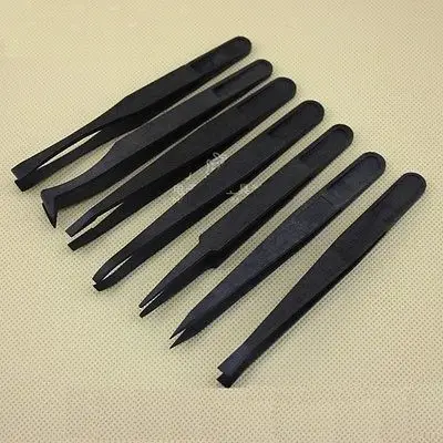 

7Pcs Anti-static Tool Plastic Tweezer Heat Resistant Straight Bend New