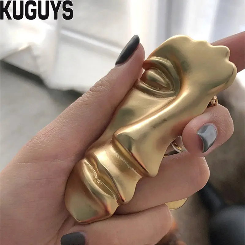 KUGUYS, винтажные Броши с золотым лицом, 1 шт., для женщин, модные ювелирные изделия, тонкий металл, гипербола, большая брошь, модные аксессуары, подарок