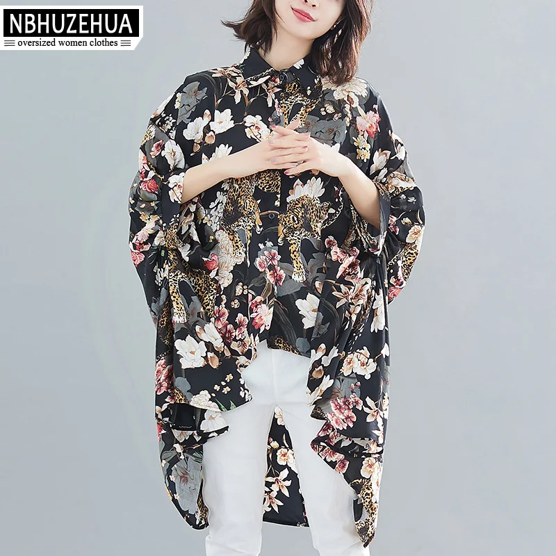 

NBHUZEHUA Shirt Women Plus Size Floral Blouse 2019 Irregular Rayon Bohemian Vintage Top Summer Kimono Cardigan 5XL 6XL 19-D162