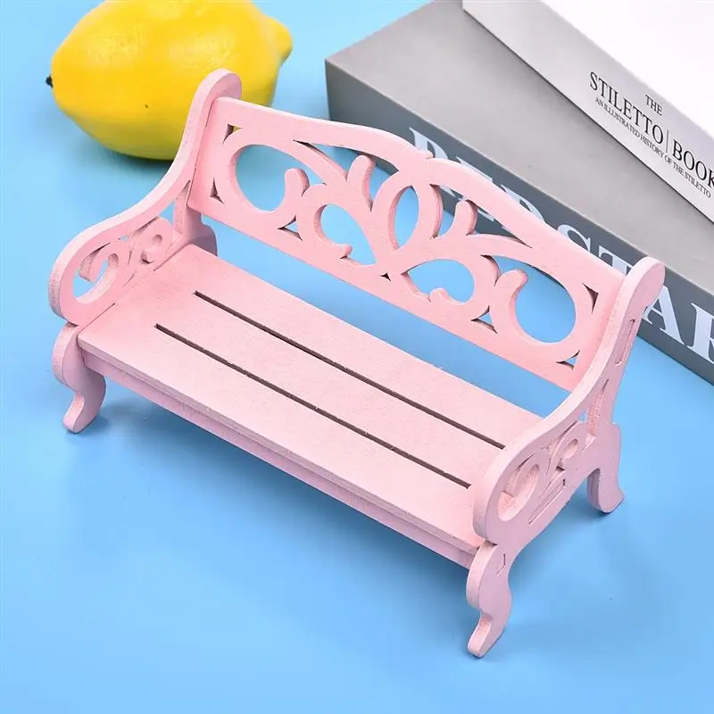 

New Cute Mini Chair Ornament Wooden Bench Model Miniatures Ornaments Craft Photo Props Home Garden Decoration