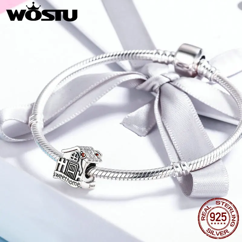 Женский браслет WOSTU из 100% серебра 925 пробы с бусинами для самостоятельного