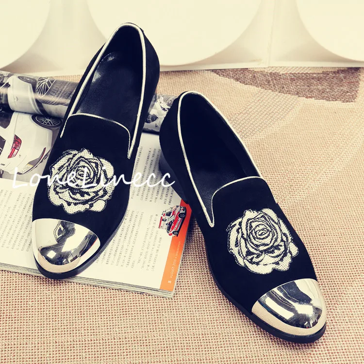 

Gentleman Sliver Toe Embroidery Smoking Slipper Mens Fashion Loafers Shoes Italian Black Boat Flats Mocasines Hombre