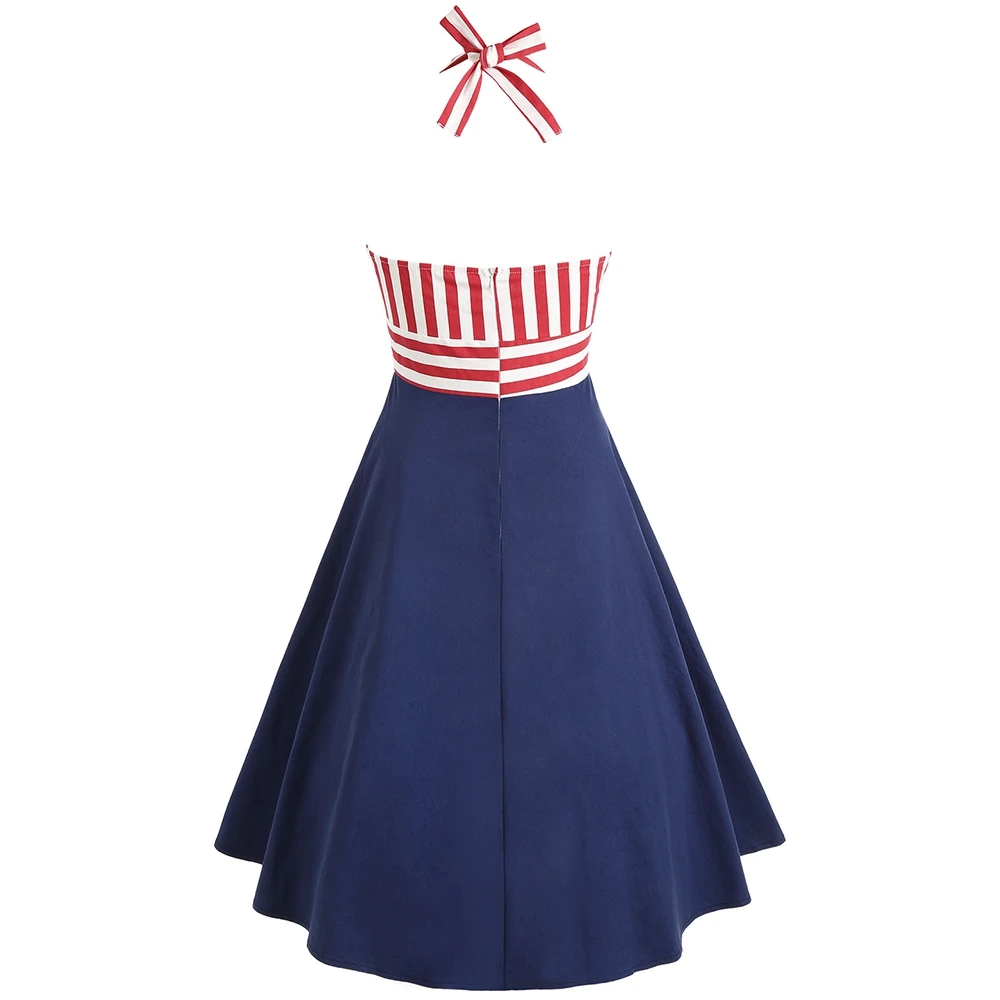 Women-Striped-Halter-Pin-Up-Dress-Summer-Sleeveless-Mini-Dress-Female-Vintage-Patchwork-Dress-Party-Dress (1)
