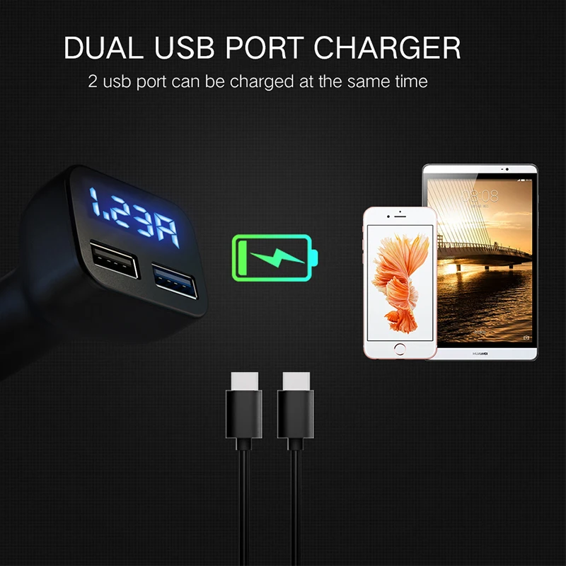 Автомобильное зарядное устройство Quick Charge 3,0 с двумя usb-портами, светодиодный дисплей, универсальное автомобильное зарядное устройство для телефона Xiaomi, samsung, IPhone, планшета и т. Д