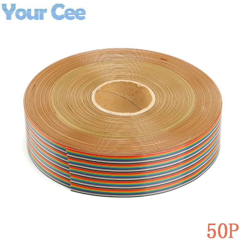 

1 meter 1.27mm Spacing Pitch 50 Way 50 Pin Flat Color Rainbow Ribbon Cable Wiring Wire Stranded Conductor For PCB DIY 50P