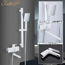 FAOP shower faucets white shower sets brass Rainfall faucet for bathroom Waterfall bathroom mixer faucets with basin faucet shower faucets bathroom cabin showerhead top spray raining faucet brass shower sets gold home decoration the mixer crane oyd008r