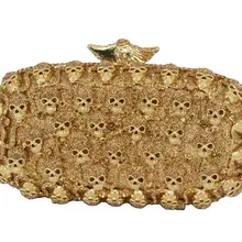 Женская Роскошная вечерняя сумочка с золотым черепом, украшенная кристаллами, серая блестящая сумка для банкета, со стразами, вечерние сумочки для выпускного вечера, клатч со стразами 88154