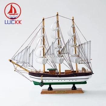 

LUCKK 33CM Handmade Mediterranean Sailing Boat Model Home Decor Room Interior Ornaments Wood Crafts Marine Kids Gift Figurine