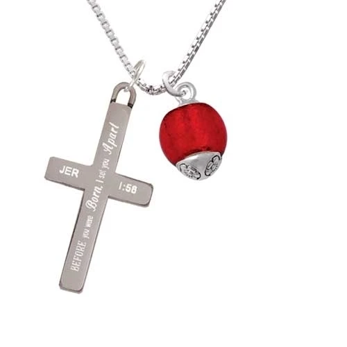 12mm Scarlett Red Roller Spinner with Silver Tone Lining Glass Spinner - I Set You Apart - Cross Necklace (1)