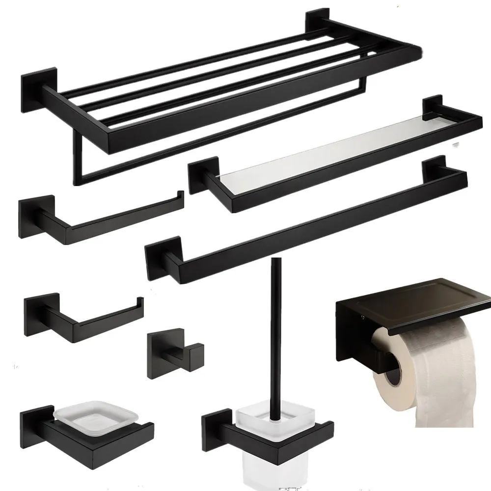 Modern Black Square Bathroom Hardware Set ,wall mounted ...