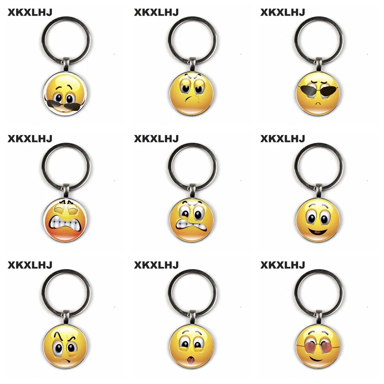 

Heat! Funny Emoji Silver Key Chain Creative Jewelry Keychain Art Glass Dome Pendant Keychain Emoji Smiley Keychain Female Gift