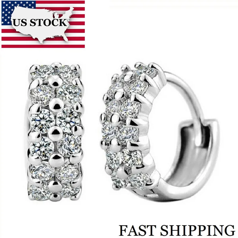 

US STOCK Uloveido 5% Crystal Earring for Women Aretes Sale Silver Jewelry Earings Wedding Decorations Stud Earring Fianit Y043
