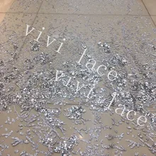 Быстрая, новинка, 5 ярдов, A118#, серебряная большая с блестками, приклеенная блестящая Тюлевая сетка, африканская кружевная ткань для распиловки свадебного платья