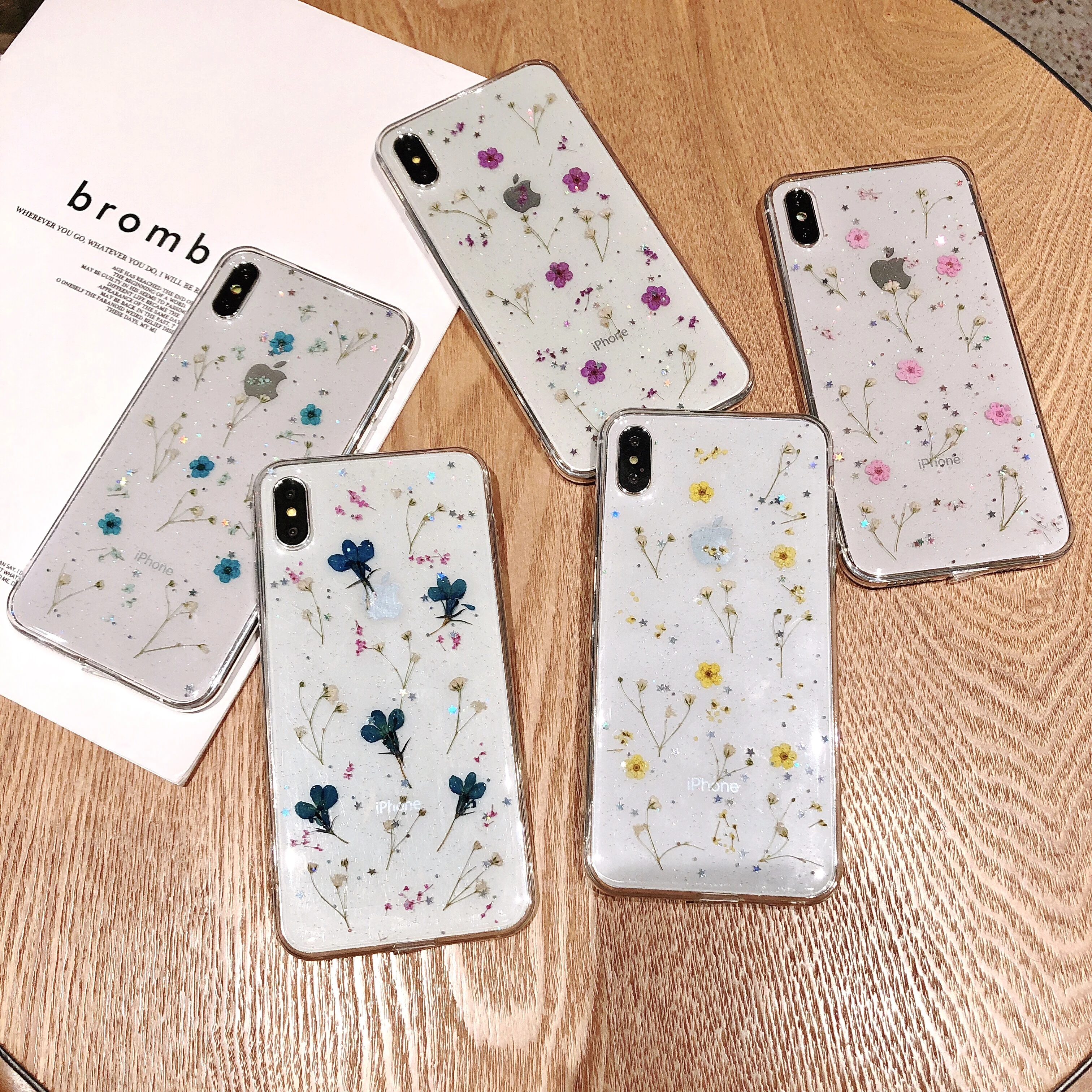 

Cute Real Dried Flower Transparent Phone Case For iPhone X XR Xs Max 8 7 6 6S Plus TPU Silicon Clear Shell Floral Soft Cover