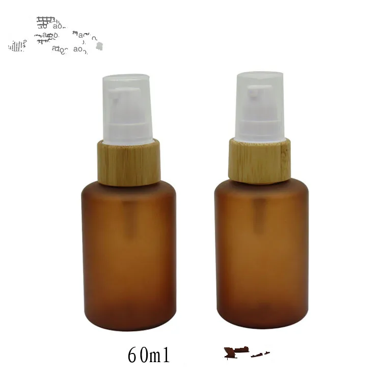 Free shipping 20pcs/lot 60ml Amber Frosted PET Bottle with Bamboo Pump Nozzle white color for lotion cosmetic | Красота и здоровье