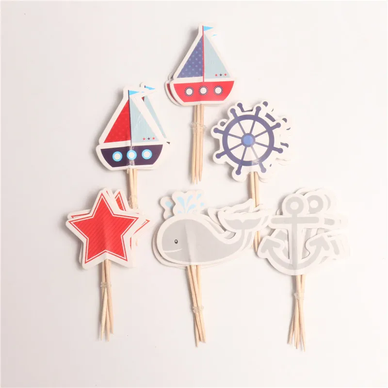 

Cupcake Decorations 24pcs Mediterranean Sailor Ship Anchor Cake Topper cupcake picks flags for Kids Children Birthday Party