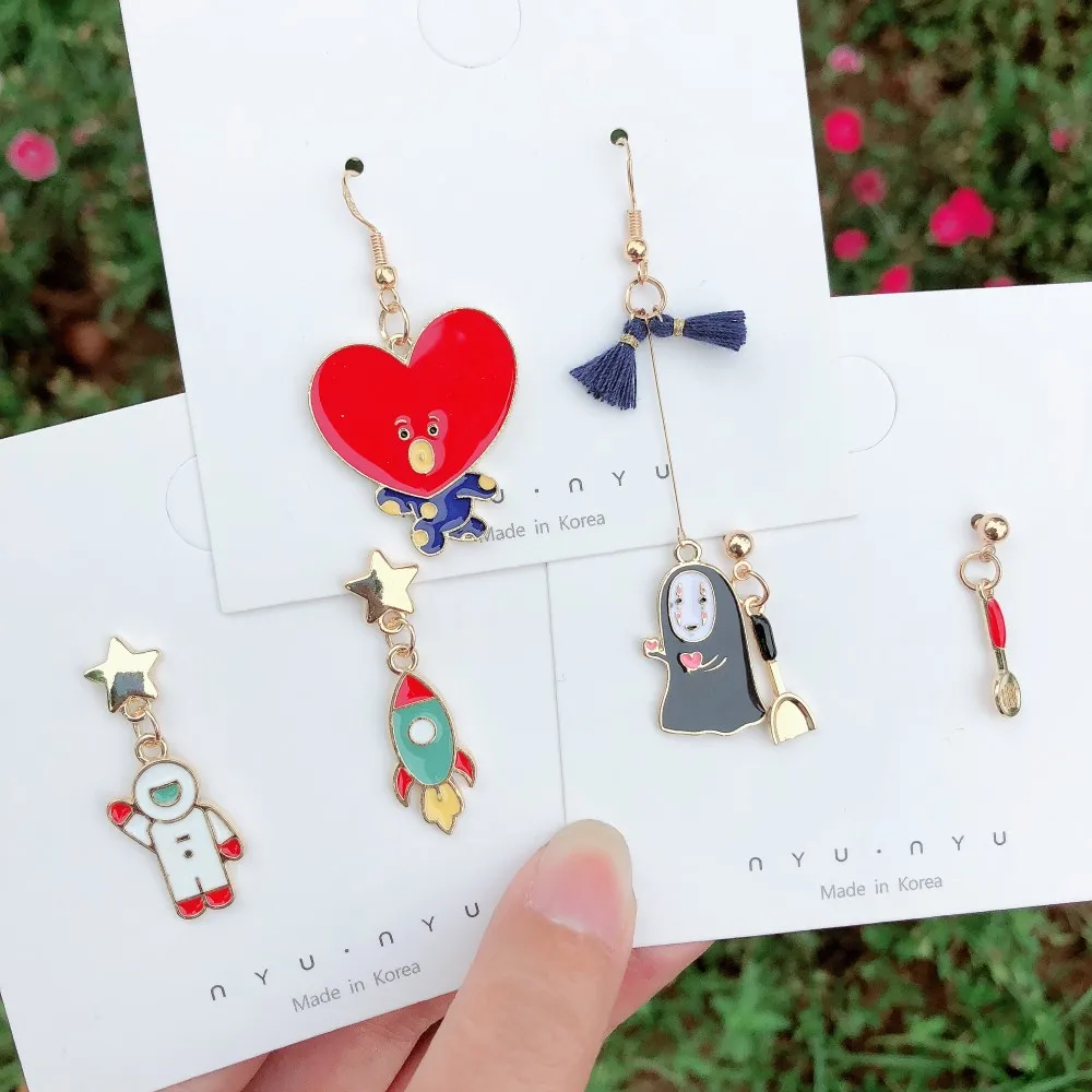 

SQUERIM New Korean Japan Lovely Universe Planet Star Moon Rocket Drop Earrings Cartoon Earring Funny Spoon for Women Girl Gift