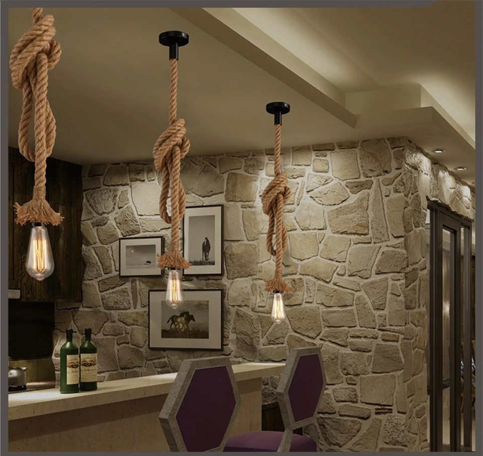 Ретро лампа E27 пеньковая веревка подвесной светильник винтажный Лофт креативный светильник ing американский стиль светильник s столовая гостиная Ресторан Декор